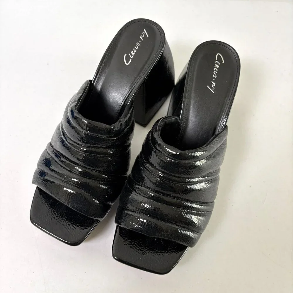 Circus Sam Edelman Marlie Platform Block Heel‎ Sandals Size 9.5 M Black Patent